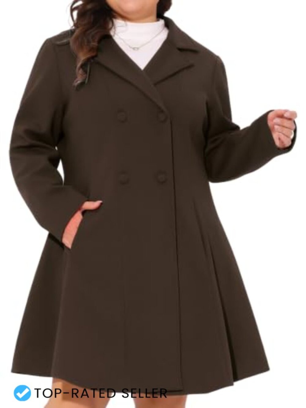 Plus Size Double Breasted A Line Peacoat Trench Coat Pockets